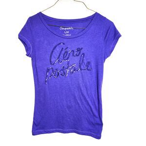 Aéropostale Woman's Spell Out T Shirt Sz. L Y2K Style Sequin Front Purple SS